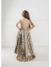 Gold Sequins Blush Pink Tulle High Low Flower Girl Dress